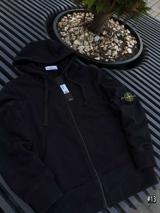 XS S M L XL — Черная Зип Худи Стон Айленд — Олімпійка Stone Island Чорна