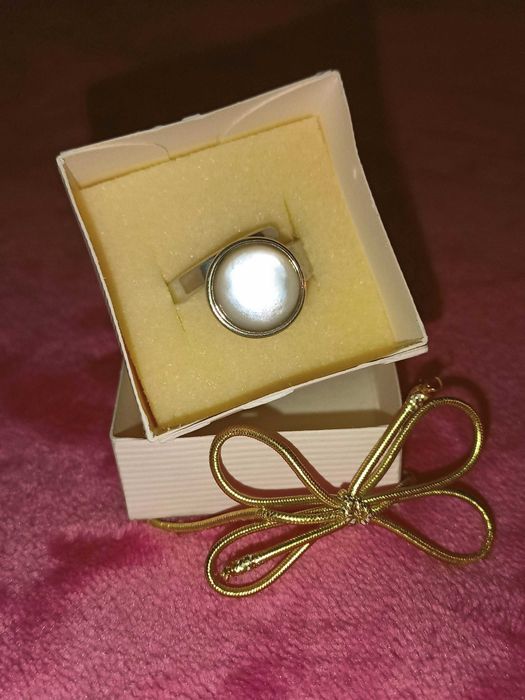 **VINTAGE pierścionek srebro 925 perłowy PRL 1980+