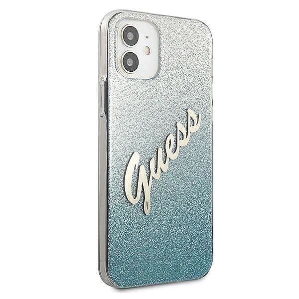 Etui Guess Glitter Gradient Script na iPhone 12 mini - niebieskie