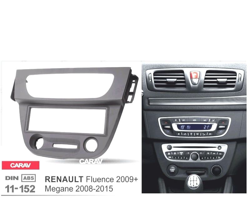MOLDURA ADAPTADOR CINZA ESCURO PARA RADIO 1-DIN PARA RENAULT MEGANE 08-15 FLUENCE 09+