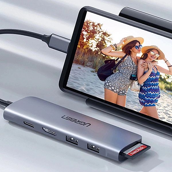 Adapter Ugreen CM195/6w1 USB-C - HDMI / 2x USB-A 3.0 / USB-C PD / czyt