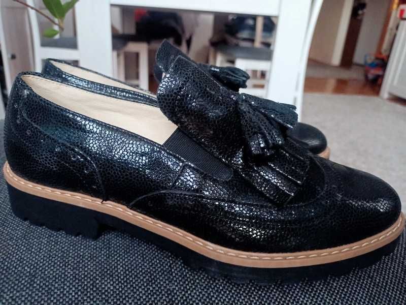 Czarne skórzane mokasyny oksfordki półbuty zapato rozmiar 36