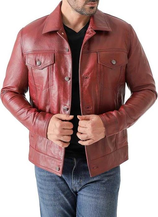 Casaco de homem clássico de couro estilo camionista couro e camurça premium