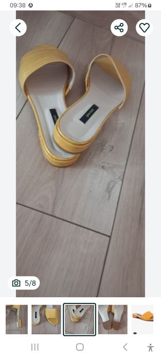 GINO ROSSI r.39/40 skóra naturalna skórzane damskie klapki buty żółte