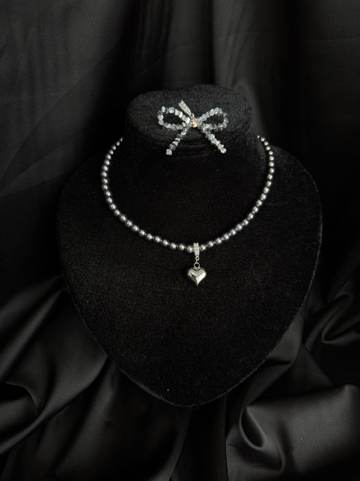 Кольє з кришталевих намистин чокер з кришталю підвіска з сердечком