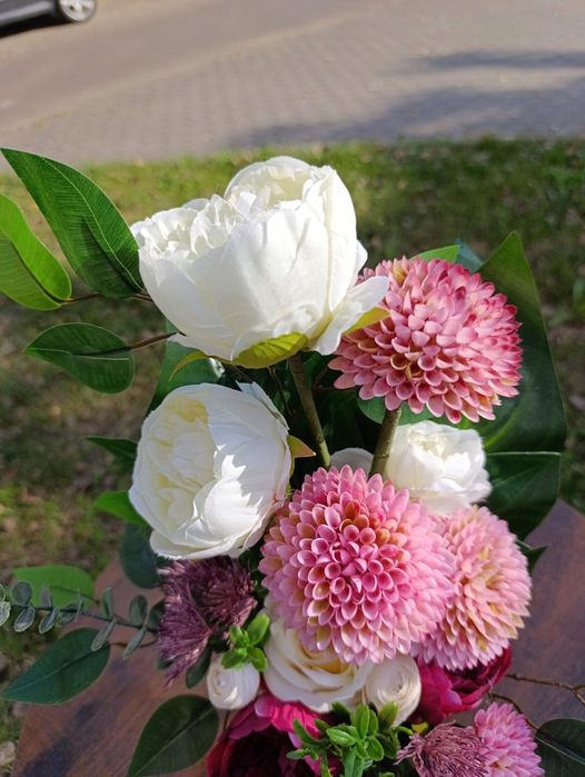 Komplet wiązanka stroik sztuczne kwiaty kompozycja na grób cmentarz