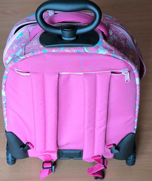 Mochila Trolley de criança/menina com rodas, alças e pega regulável