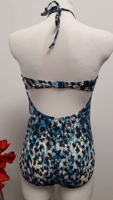 Strój kąpielowy jednoczęściowy czarny niebieski elegancki 40 L 42 xl