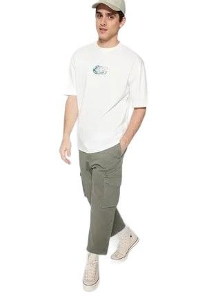 Trendyol man męski t-shirt z okrągłym dekoltem biały z napisem xxl 5da