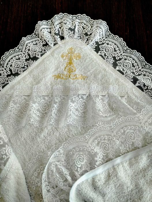 Див.всі фото. Крижма покривало накидка для хрестин малюка біла молочна