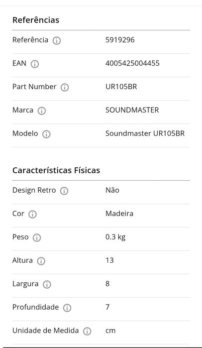 Rádio Relógio SOUNDMASTER UR105BR