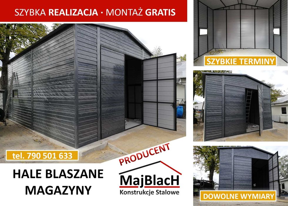 Wysoki Garaż Blaszany Grafitowy - Wiata - Garaże Blaszane - Maj-Blach