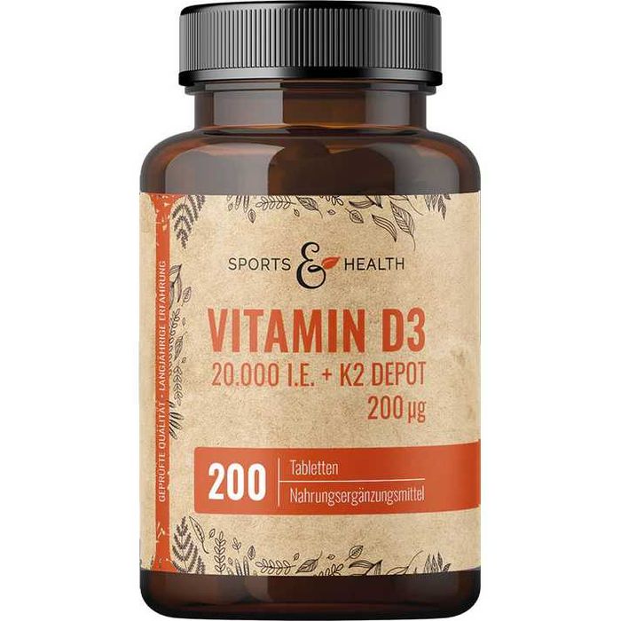 Witamina D3 20000 IU + K2-MK7 200cmg 200 tabl - naturalna 100% z Niemiec