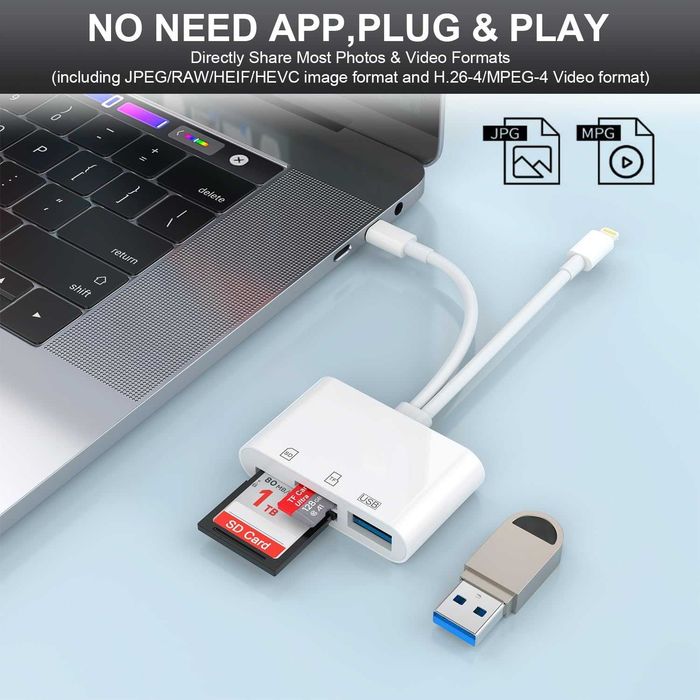 Adapter kart SD 3 w 2 do iPhone'a iPada, złącze Lightning+USB C