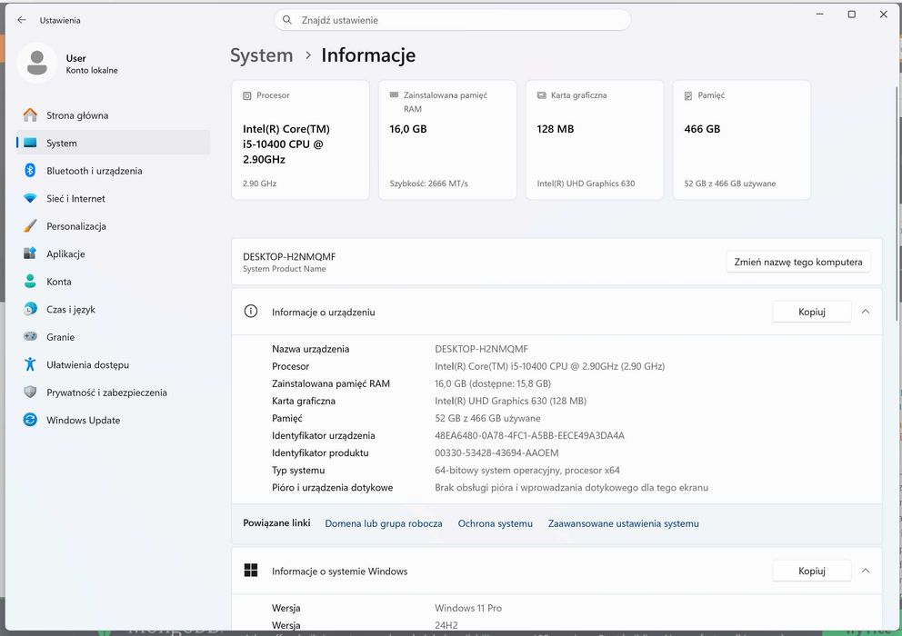 Komputer stacjonarny i5-10400/16GB RAM/500GB SSD