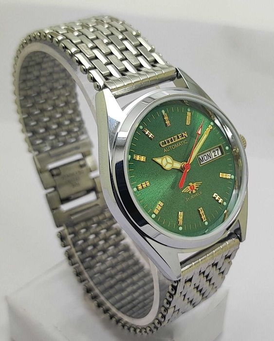 Relógio masculino automático 38 mm data do dia mostrador verde