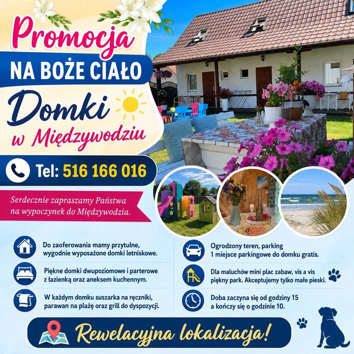 Domki w Międzywodziu - terminy od 22 sierpnia - Promocja - 150m do plaży