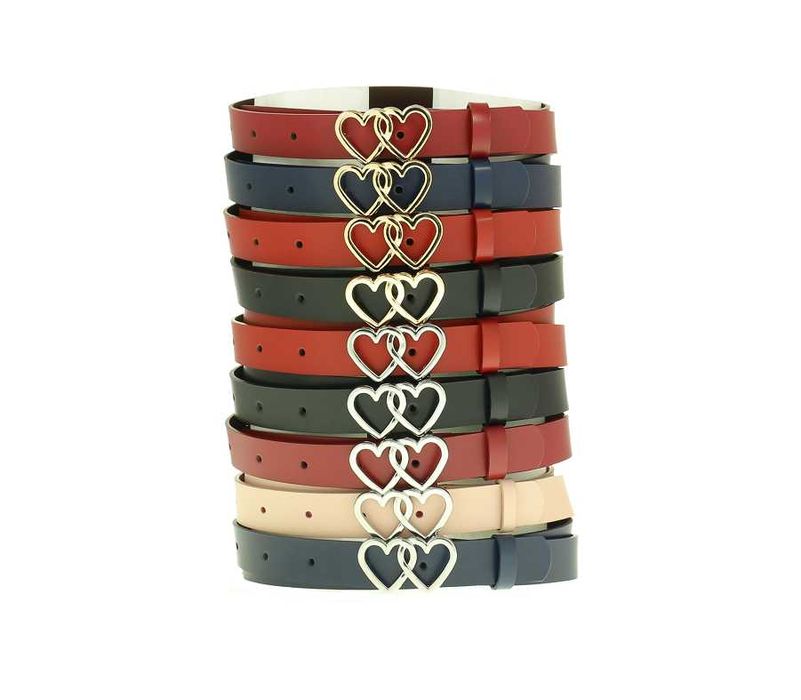 Skórzany pasek damski do spodni sukienki tuniki czerwony serduszka