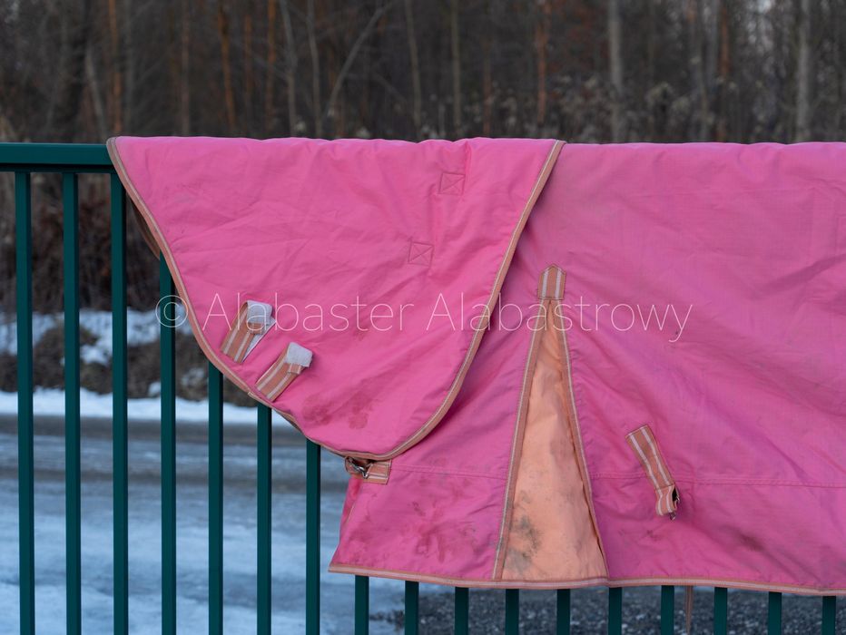 Różowa derka padokowa z kapturem 100g 135 cm