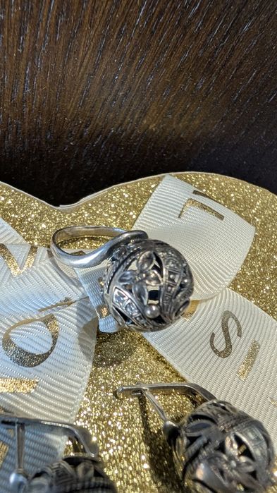 Гарний масивний срібний 925 набір з фіанітами кольцо, перстень, каблуч