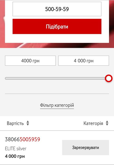 Vip номер телефону Vadafone
