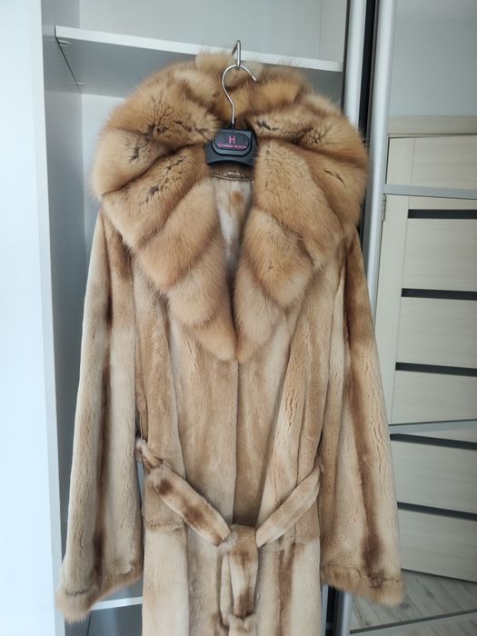 Греція довга шуба норкова, соболь капюшон
