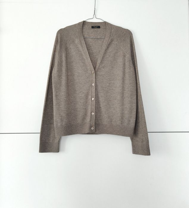 Komplet Massimo dutti 40 L brązowy taupe set kardigan i top dzianinowy wełniany wiskozowy
