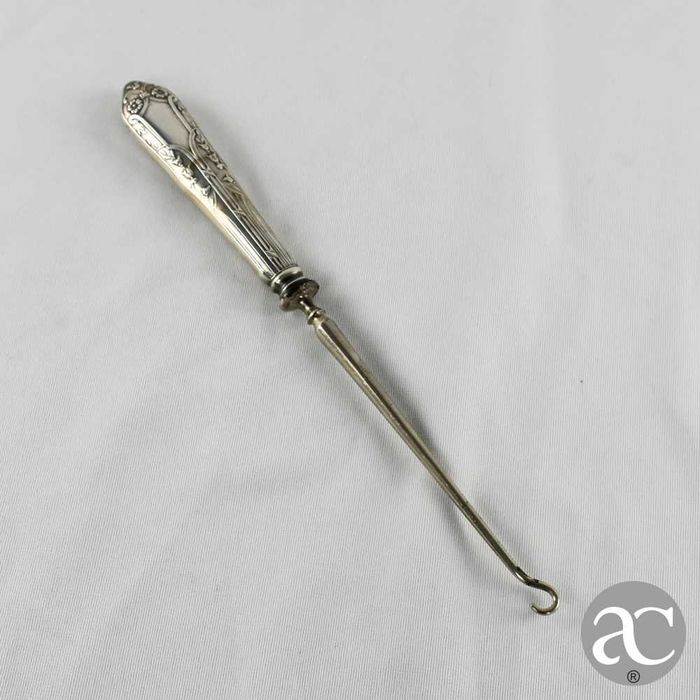 Gancho para botões / cordões (buttonhook) em prata, finais séc. XIX