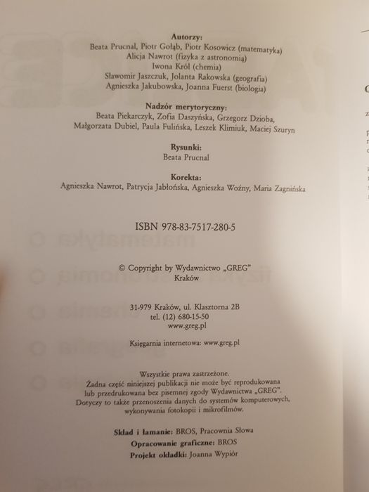 Tablice matematyka, fizyka z astronomią, chemia, geografia,  biol GREG