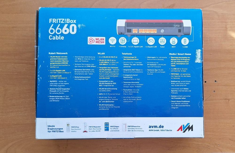Маршрутизатор FRITZ!Box 6660 Cable + провода