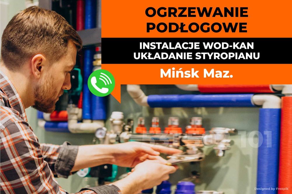 Ogrzewanie podłogowe, styropian, Instalacje wod-kan