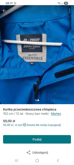 Kórtka na wiatr i deszcz nowa