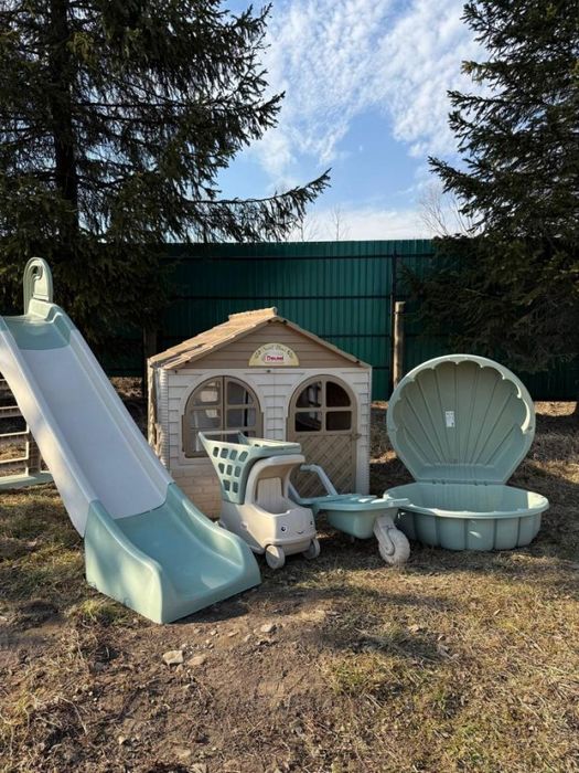 Набір для дітей будиночок гірка,пісочниця з накриттям,Будиночок,гірка