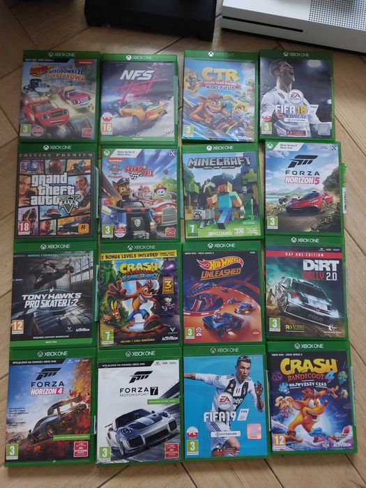 zestaw Konsola XBOX one S + 17 gier + kierownica + Pad