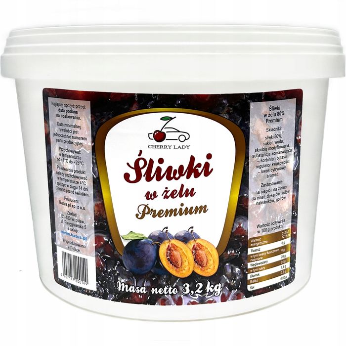 Śliwki W Żelu Cherry Lady 3,2 Kg - Frużelina Premium 80%