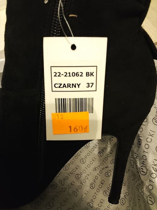 Botki damskie Potocki – czarne, zamszowe, szpilka | rozmiar 37