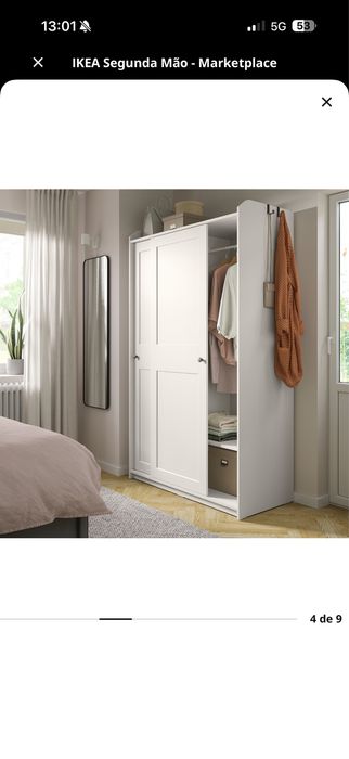 Roupeiro c/portas deslizantes, branco, 118x55x199 cm · Como novo