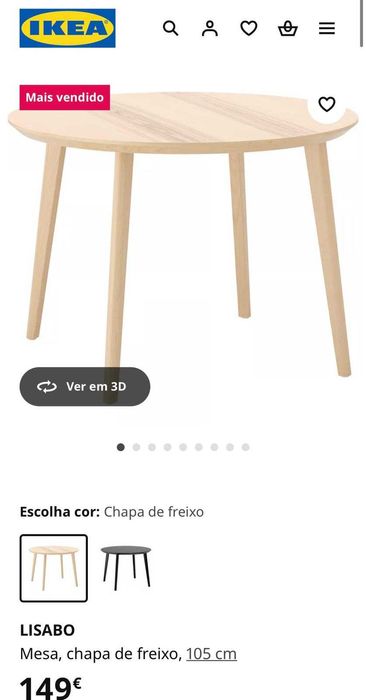 Mesa Lisabo IKEA, chapa de freixo, 105 cm