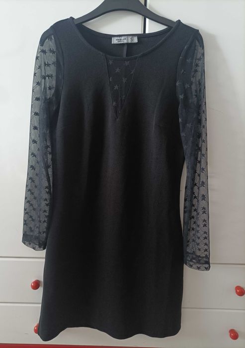 Vestido preto mulher novo com mangas transparentes