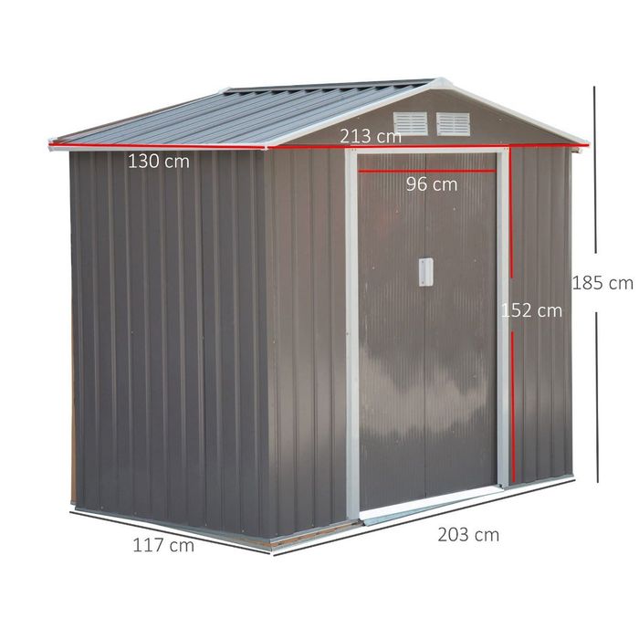 Abrigo de Jardim Metálico para Arrumação – 213x130x185 cm