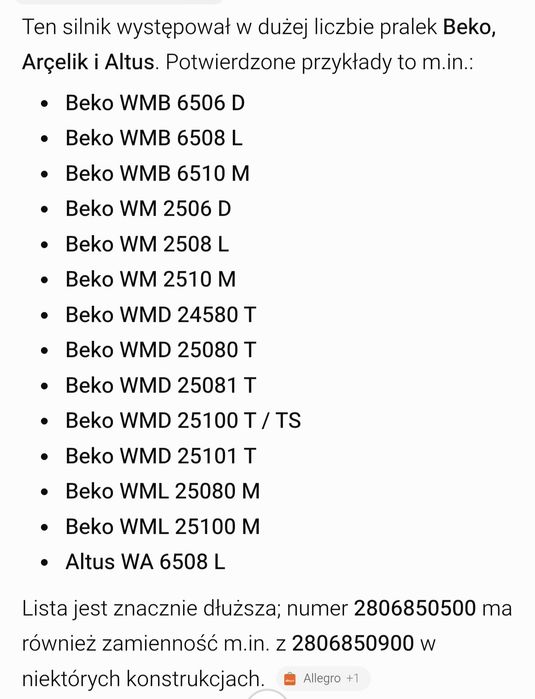 Silnik do pralki BEKO