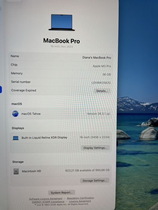 MacBook Pro 16" M3 Pro | 36GB RAM | 1TB SSD | Teclado Inglês (US) | Bateria 100%