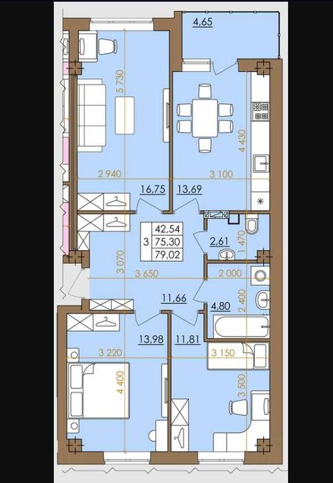 3 кімнатна в ЖК Європейський квартал, 80м², середній поверх