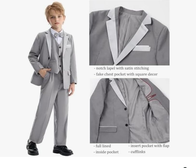 LOLANTA 5-częściowy smoking chłopięcy szary garnitur chłopięcy, garnit