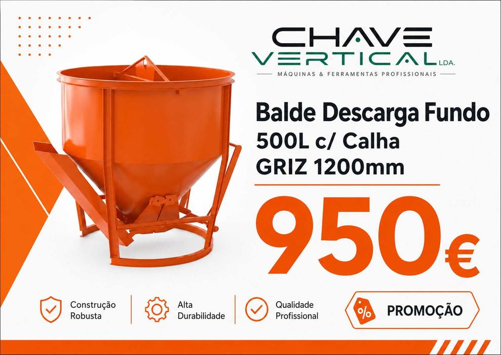Balde Descarga Fundo 500L c/ Calha GRIZ 1200mm LL29