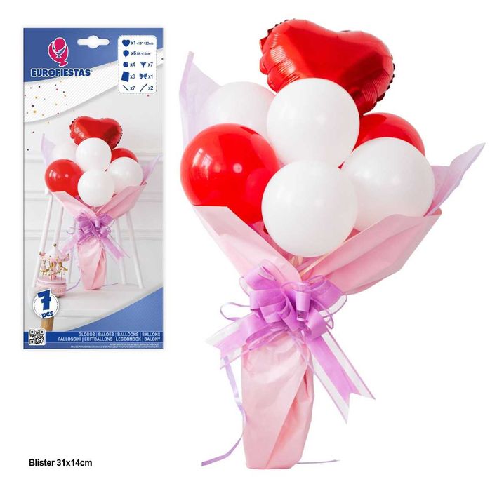 Zestaw Balonów Bukiet Serca Czerwone i Białe 7 szt na Walentynki