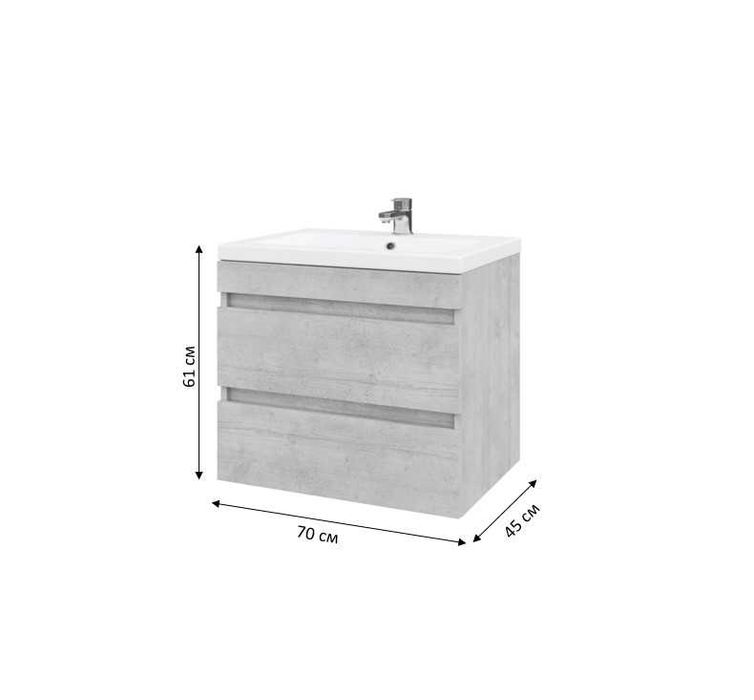 Тумба підвісна A2 DESIGN RENE 70 умивальником Cers Моноліт 70 см