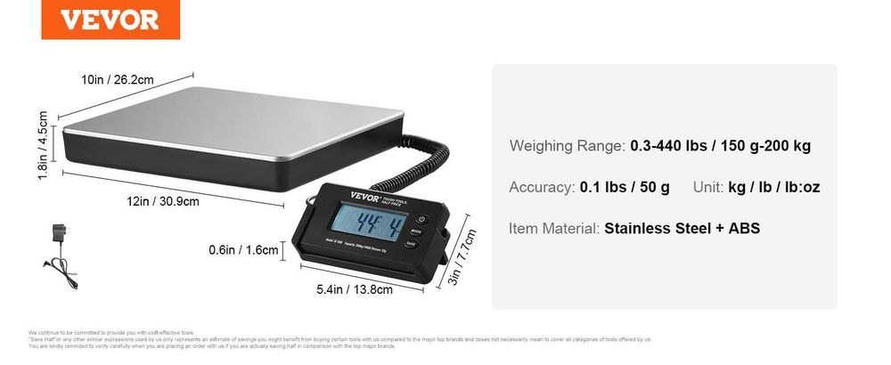 Balança Digital para Encomendas e Expedição em ABS, Capacidade de Carga de 150 g a 200 kg