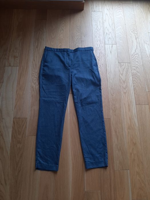 Eleganckie granatowe w jodełkę spodnie gumka w pasie ZARA Basic L 40 r