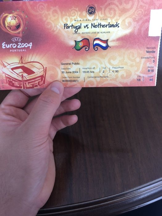 Bilhete Euro 2004 Portugal - Portugal vs Holanda